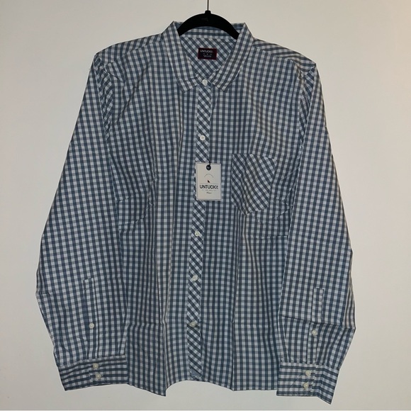 UNTUCKit Crispo Women’s Blue Checkered Long Sleeve Button Down Shirt Size 16 NWT - Picture 1 of 5
